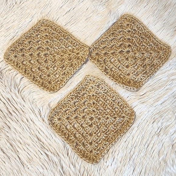 Handmade Other - Set of 3 Gold Handmade Crocheted Granny Squares Trivets Craft Project Supplies